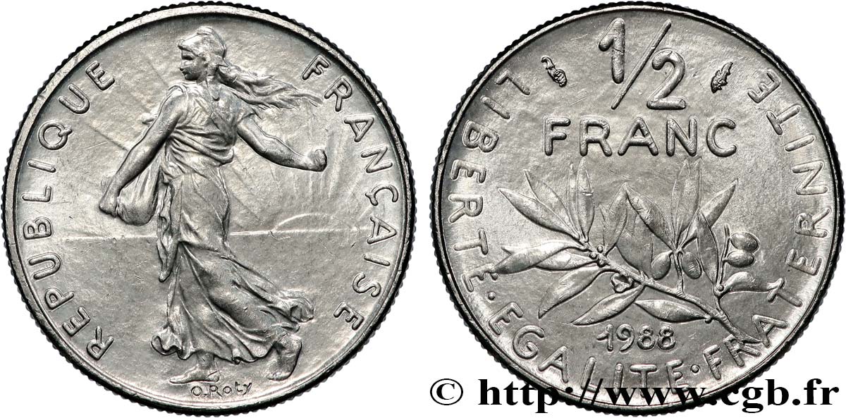 1/2 franc Semeuse 1988 Pessac F.198/27 MS63 