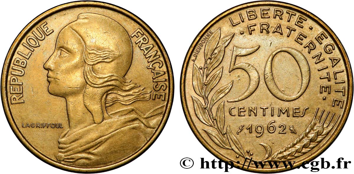 50 centimes Marianne, col à 4 plis 1962 Paris F.197/3 XF 