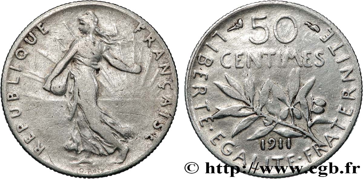 50 centimes Semeuse 1911 Paris F.190/18 BC 