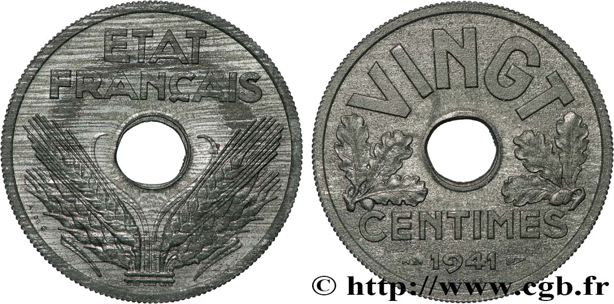 Essai de VINGT centimes État français 1941 Paris F.152/1 SUP+ 