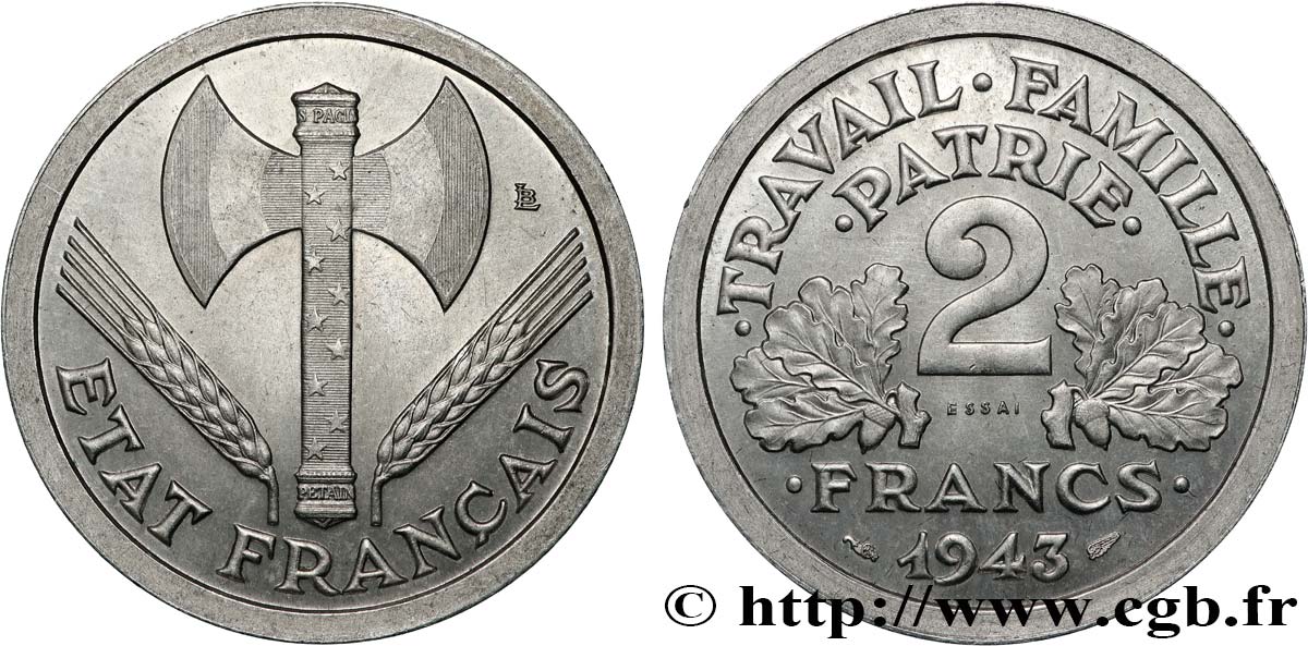 Essai de 2 francs Francisque 1943 Paris F.270/1 SPL63 