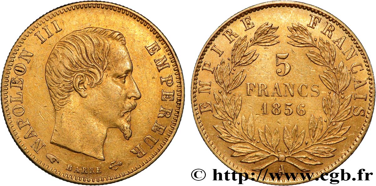 5 francs or Napoléon III, tête nue, grand module 1856 Paris F.501/2 TTB+ 