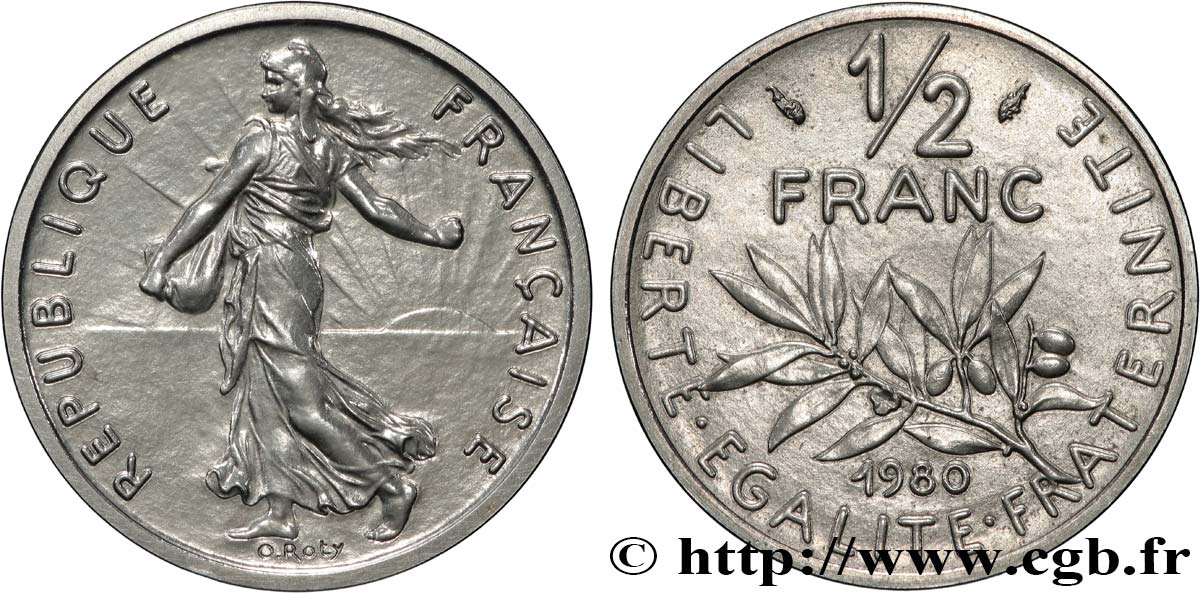 Piéfort Nickel de 1/2 franc Semeuse 1980 Pessac GEM.91 P1 SPL 