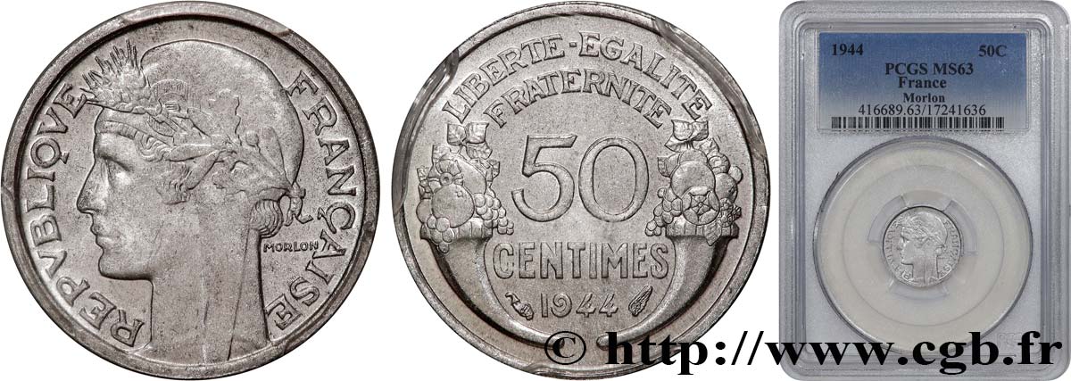 50 centimes Morlon, légère 1944  F.194/3 SPL63 PCGS