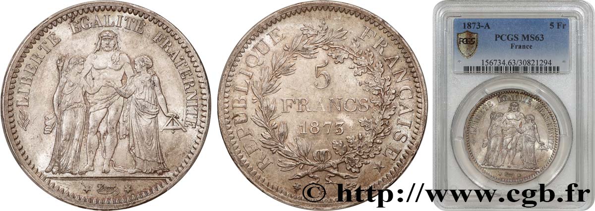 5 francs Hercule 1873 Paris F.334/9 MS63 PCGS
