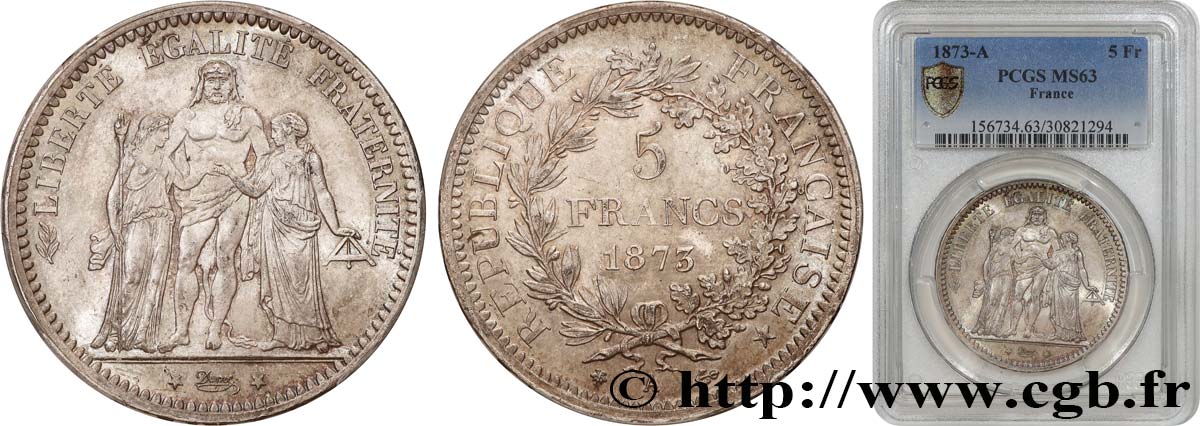 5 francs Hercule 1873 Paris F.334/9 SPL63 PCGS