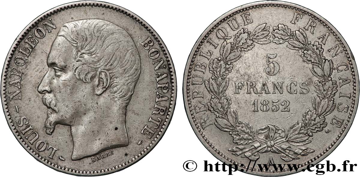 5 francs Louis-Napoléon, 1er type 1852 Paris F.329/1 TB+ 