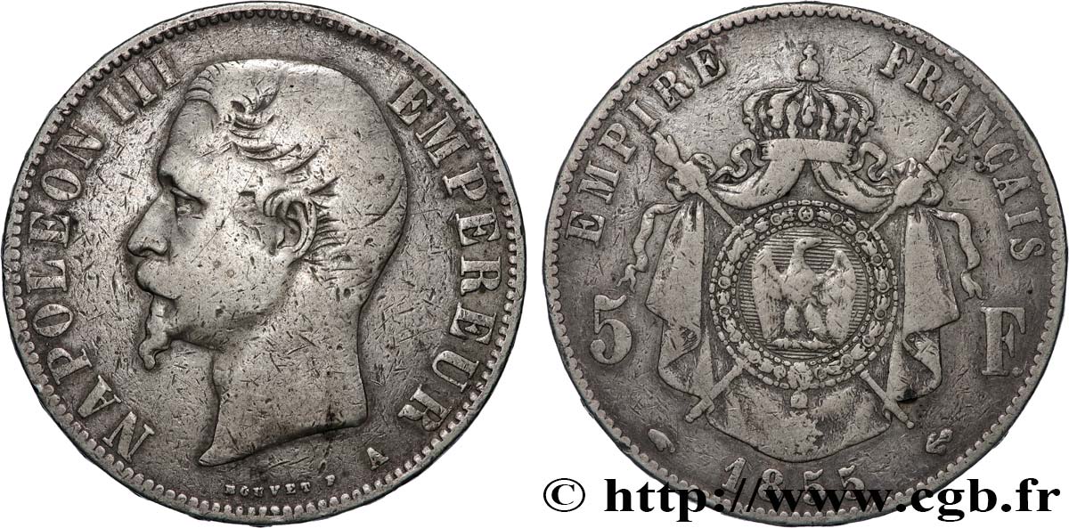 5 francs Napoléon III, tête nue 1855 Paris F.330/3 RC+ 