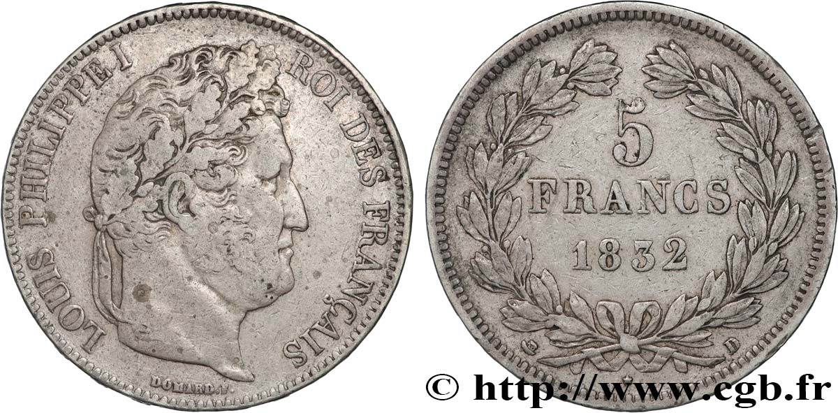 5 francs IIe type Domard 1832 Lyon F.324/4 VF35 
