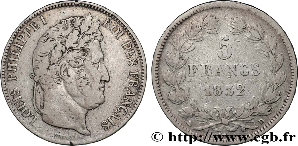 5 francs IIe type Domard 1832 Lyon F.324/4 MB15 