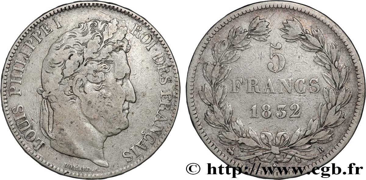 5 francs IIe type Domard 1832 Rouen F.324/2 TB 