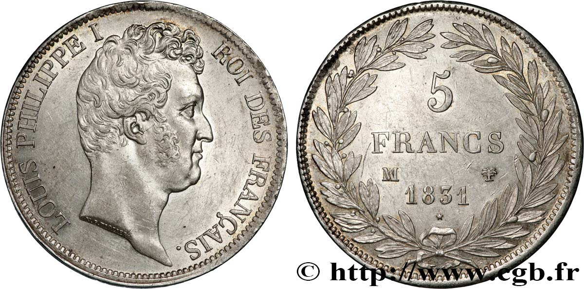 5 francs type Tiolier avec le I, tranche en creux 1831 Marseille F.315/23 SUP 