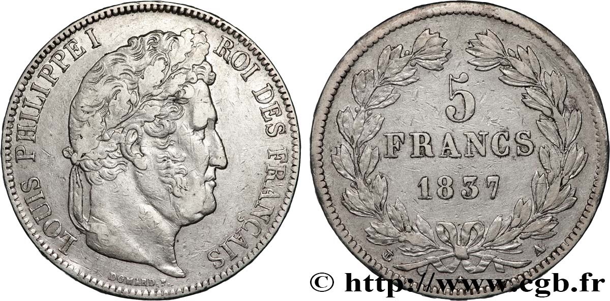 5 francs IIe type Domard 1837 Paris F.324/61 VF 