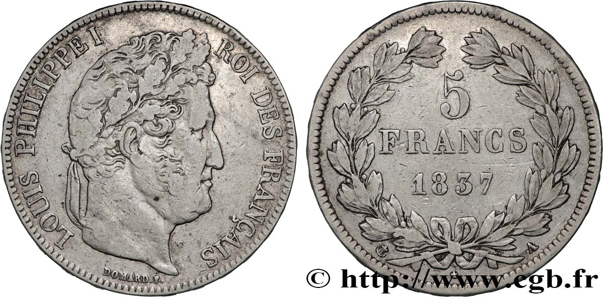 5 francs IIe type Domard 1837 Paris F.324/61 TB 