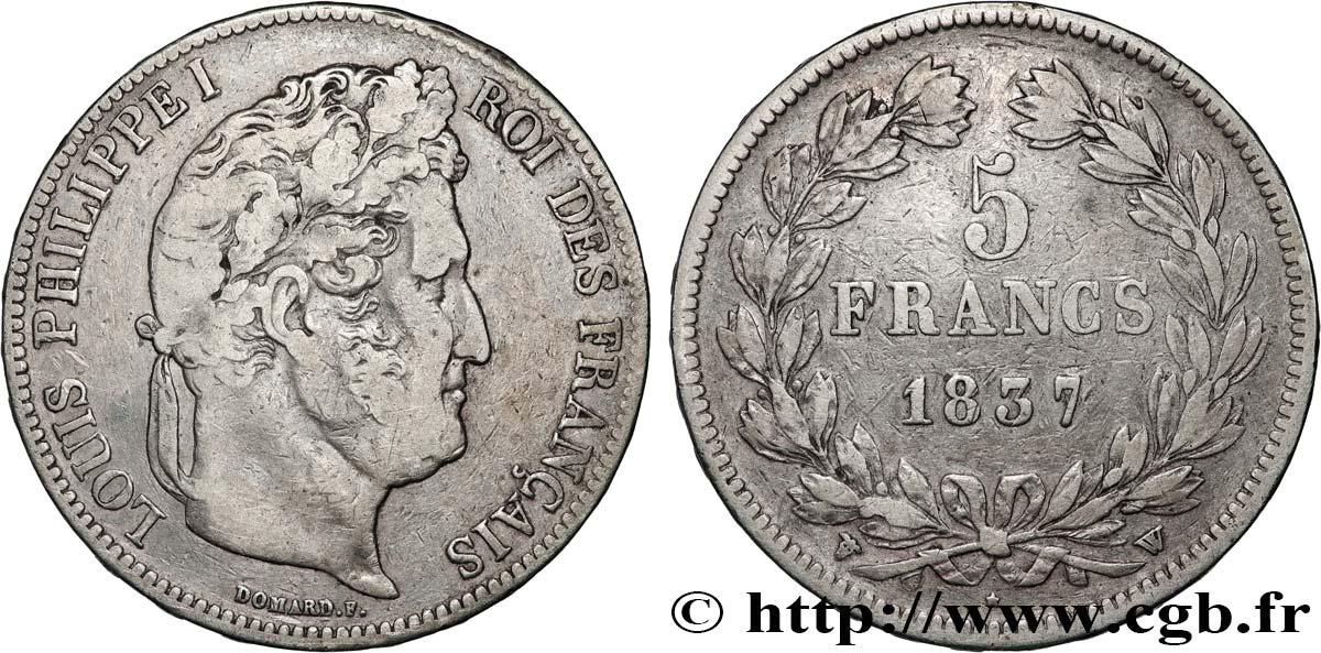 5 francs IIe type Domard 1837 Lille F.324/67 TB 