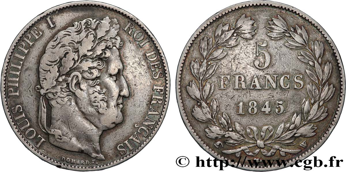 5 francs IIIe type Domard 1845 Lille F.325/9 TB+ 