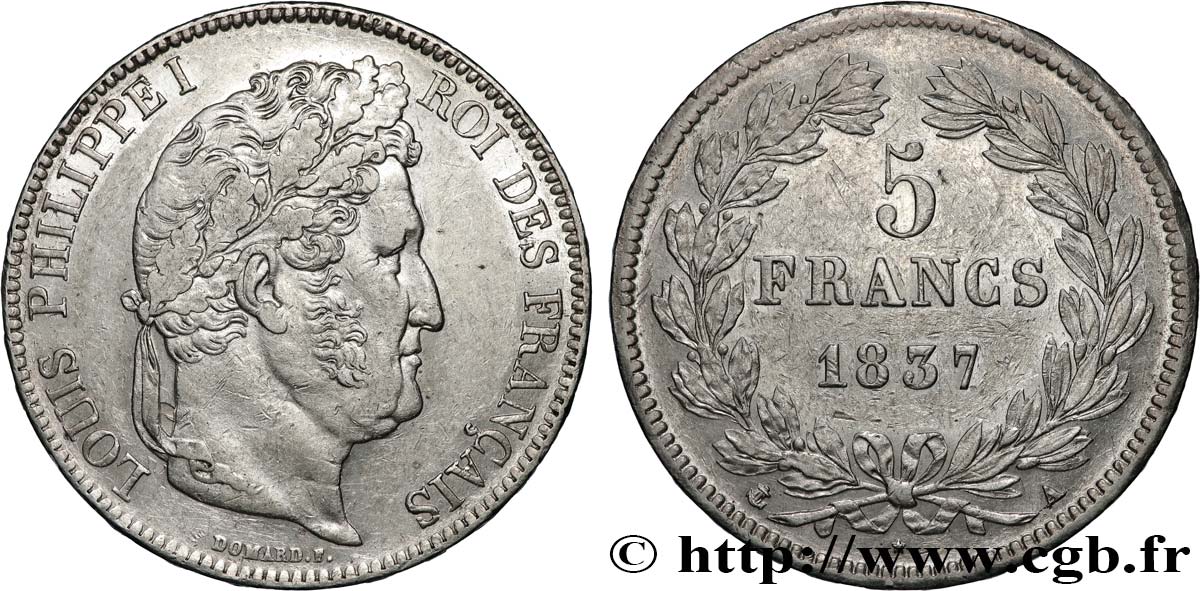 5 francs IIe type Domard 1837 Paris F.324/61 TTB 