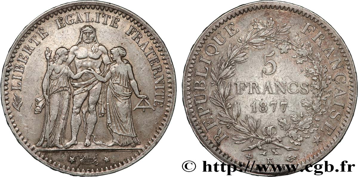 5 francs Hercule 1877 Bordeaux F.334/20 TB+ 