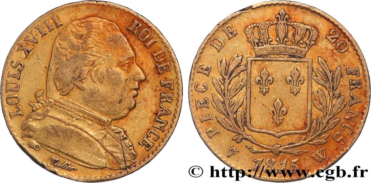20 francs or Louis XVIII, buste habillé 1815 Lille F.517/18 S 