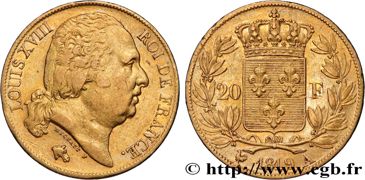 20 francs or Louis XVIII, tête nue 1819 Paris F.519/15 TTB 