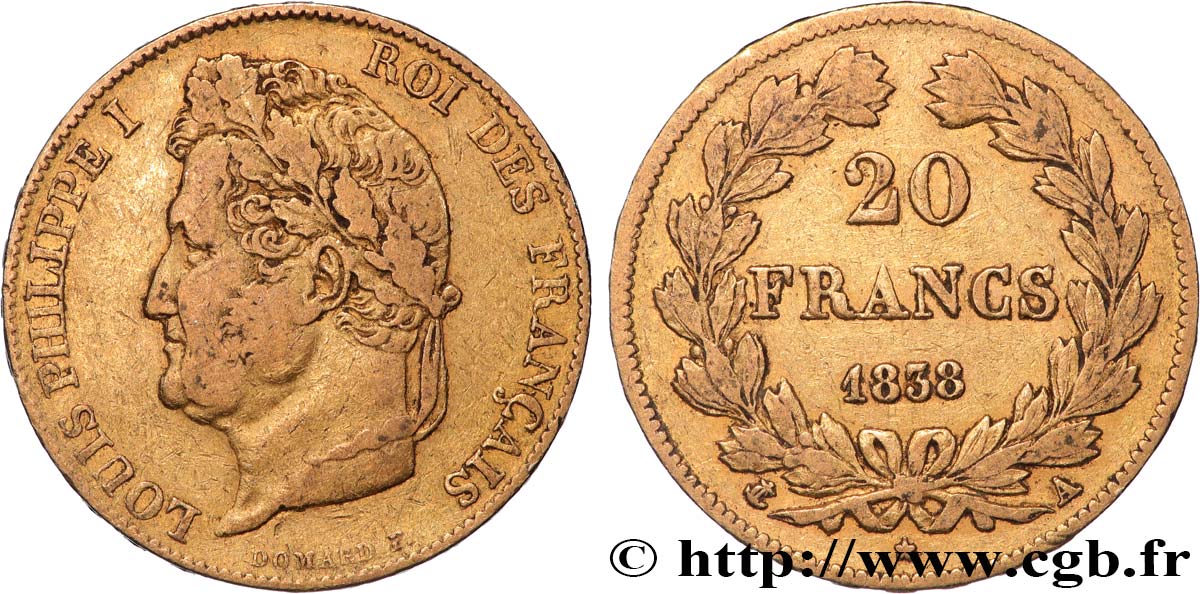 20 francs or Louis-Philippe, Domard 1838 Paris F.527/18 TB 