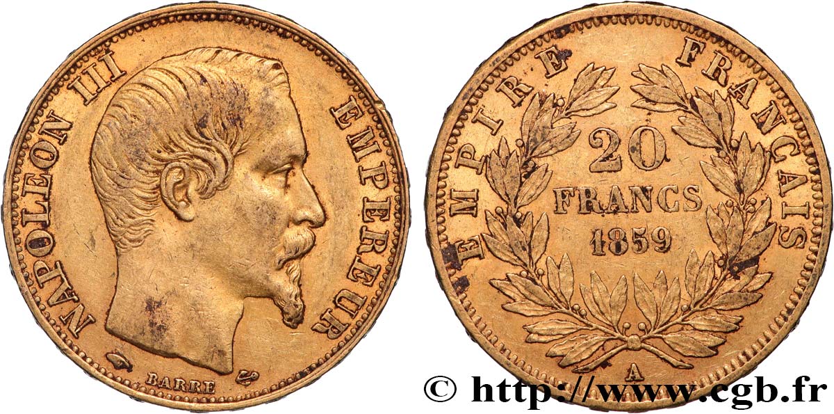 20 francs or Napoléon III, tête nue 1859 Paris F.531/15 TTB 