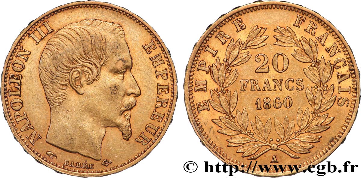 20 francs or Napoléon III, tête nue 1860 Paris F.531/18 TTB+ 