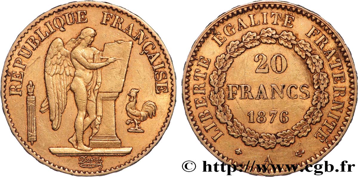 20 francs or Génie, Troisième République 1876 Paris F.533/4 SS 