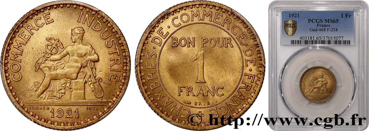 1 franc Chambres de Commerce 1921 Paris F.218/3 FDC65 PCGS