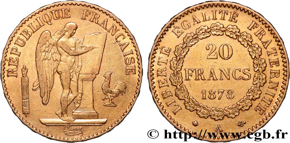 20 francs or Génie, Troisième République 1878 Paris F.533/6 MBC 