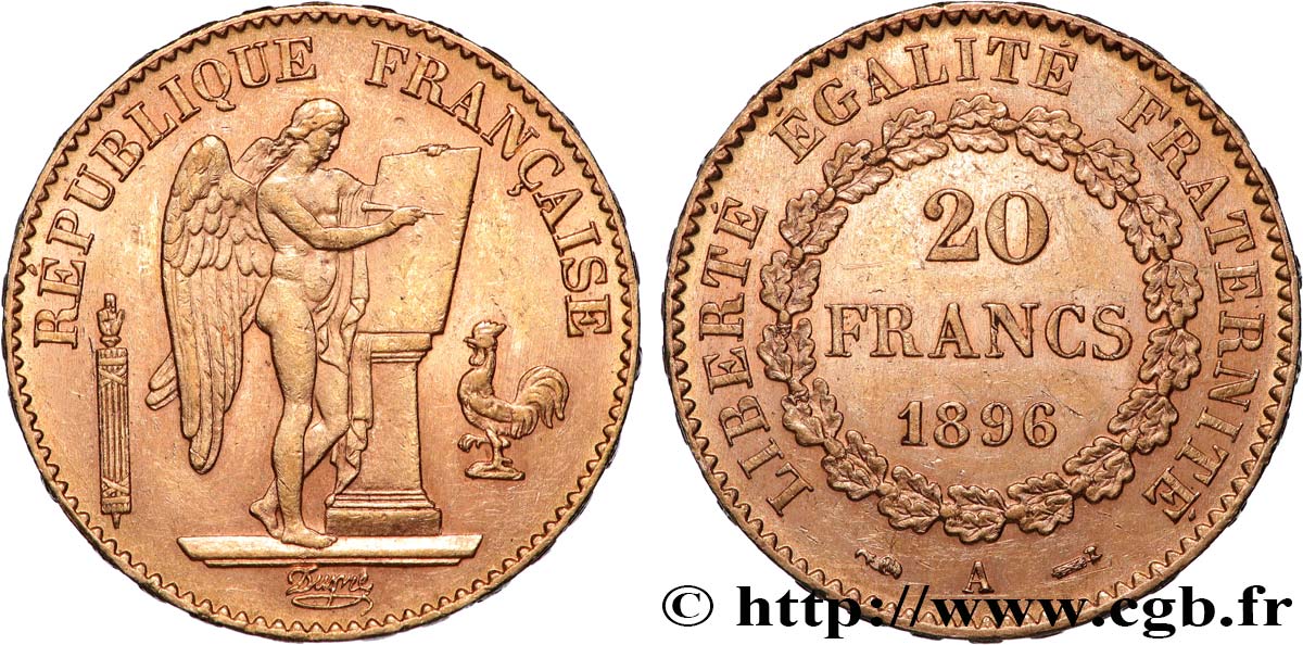 20 francs or Génie, Troisième République 1896 Paris F.533/20 AU 