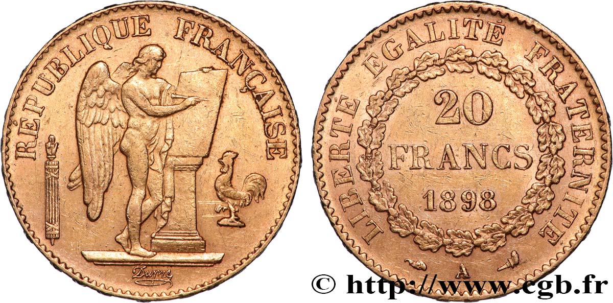 20 francs or Génie, Troisième République 1898 Paris F.533/23 TTB 