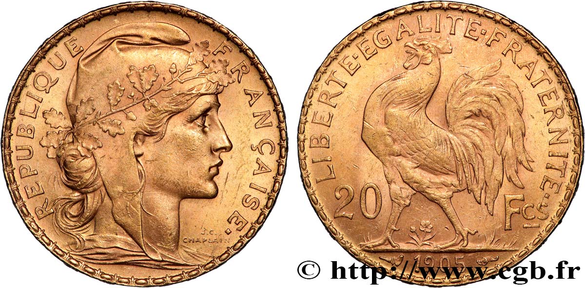 20 francs or Coq, Dieu protège la France 1905 Paris F.534/10 SUP 