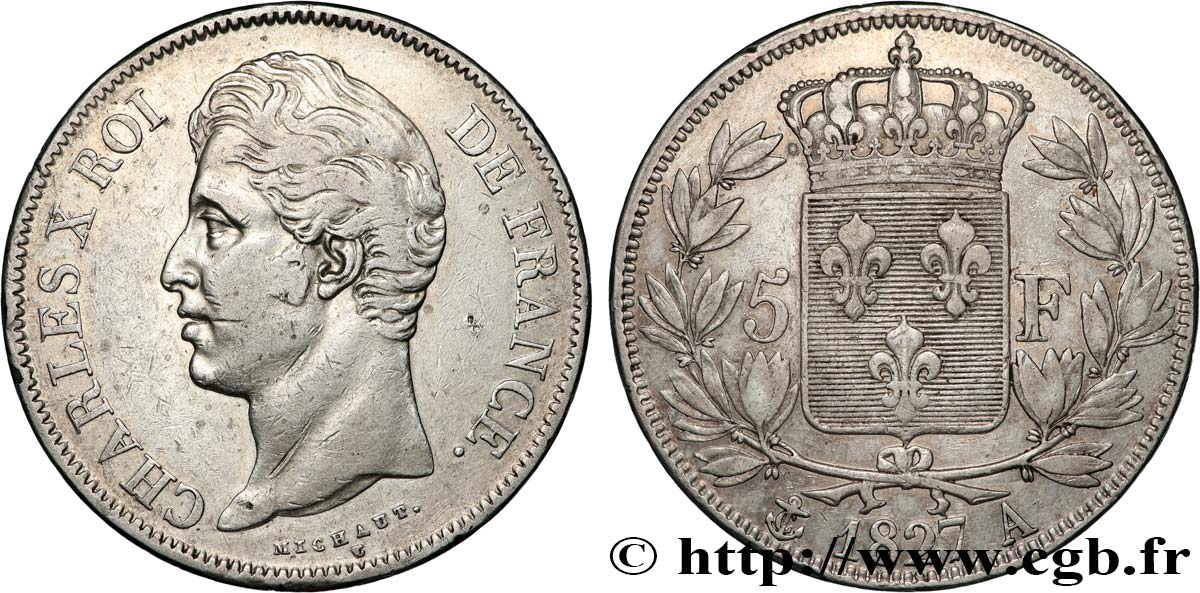 5 francs Charles X, 2e type 1827 Paris F.311/1 fSS 
