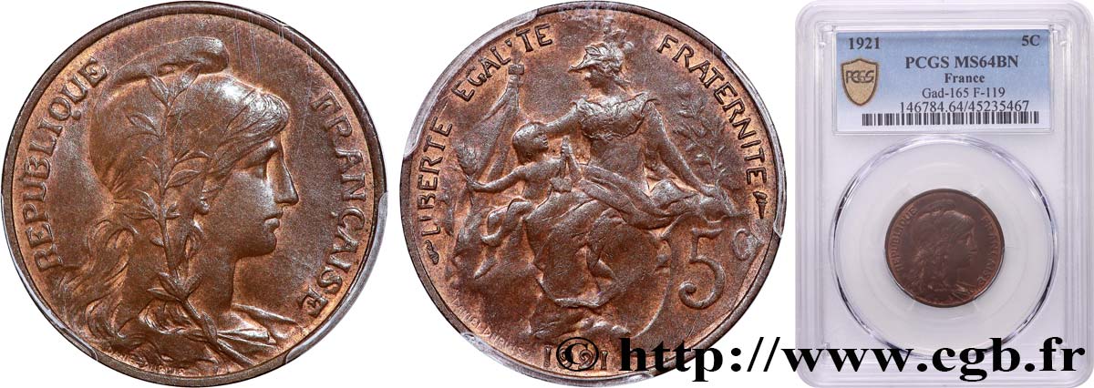 5 centimes Daniel-Dupuis 1921 Paris F.119/32 MS64 PCGS