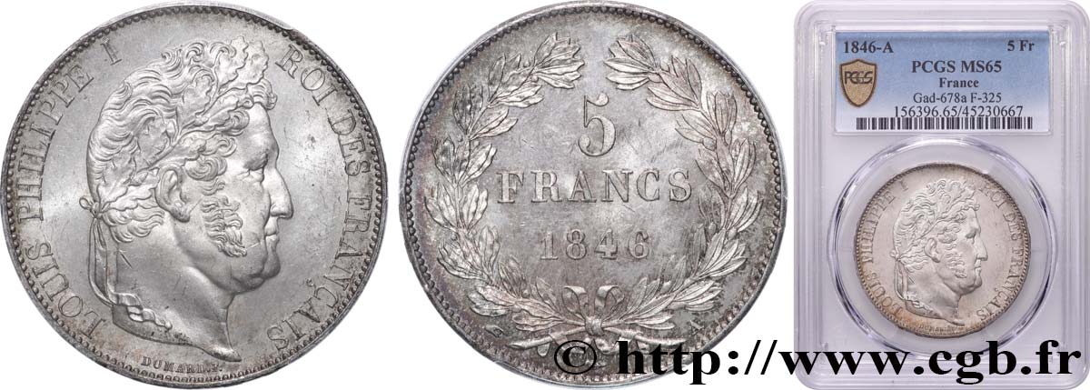 5 francs IIIe type Domard 1846 Paris F.325/10 ST65 PCGS