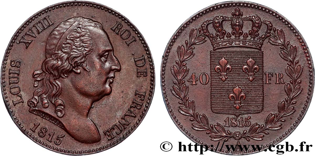 Essai de 40 francs par Tiolier 1815 Paris Maz.723 a MS62 