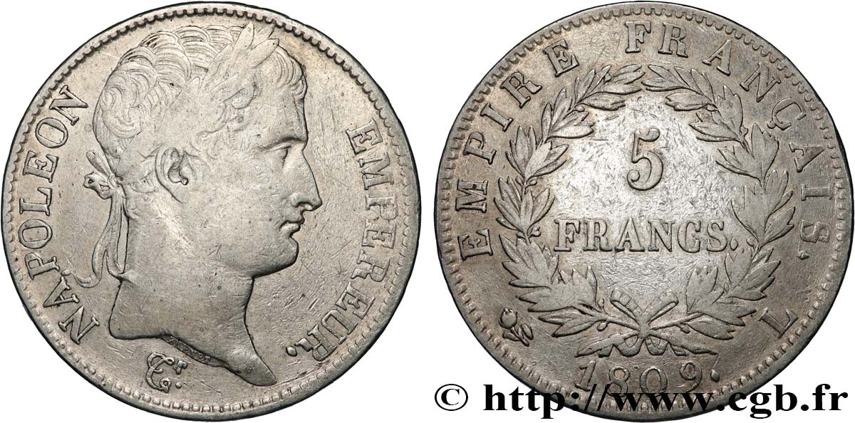 5 francs Napoléon Empereur, Empire français 1809 Bayonne F.307/8 S 