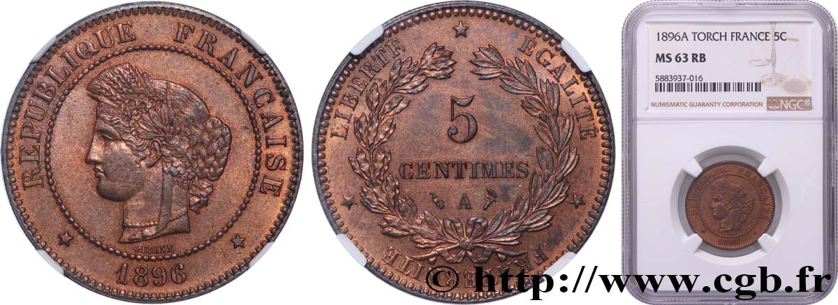 5 centimes Cérès 1896 Paris F.118/38 SC63 NGC
