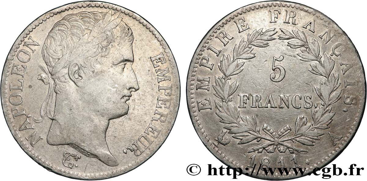 5 francs Napoléon Empereur, Empire français 1811 Paris F.307/27 VF 
