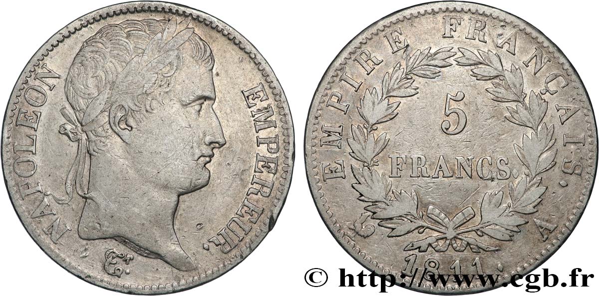 5 francs Napoléon Empereur, Empire français 1811 Paris F.307/27 BC 