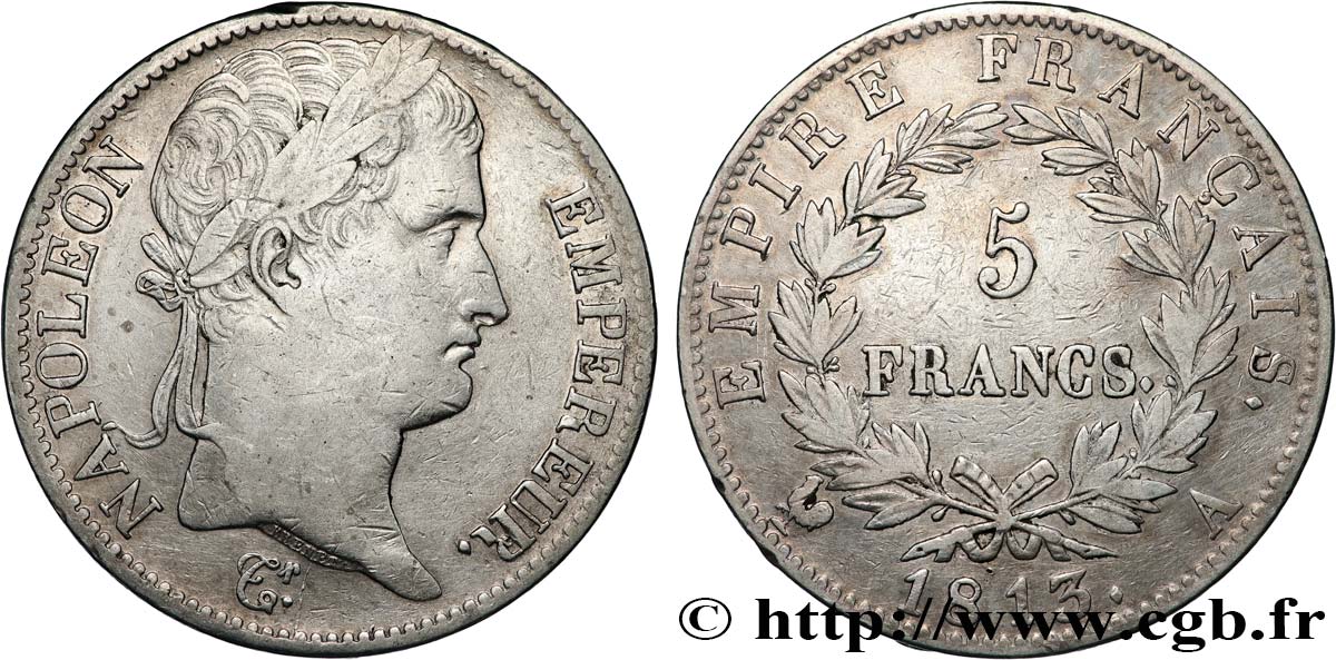 5 francs Napoléon Empereur, Empire français 1813 Paris F.307/58 MBC 