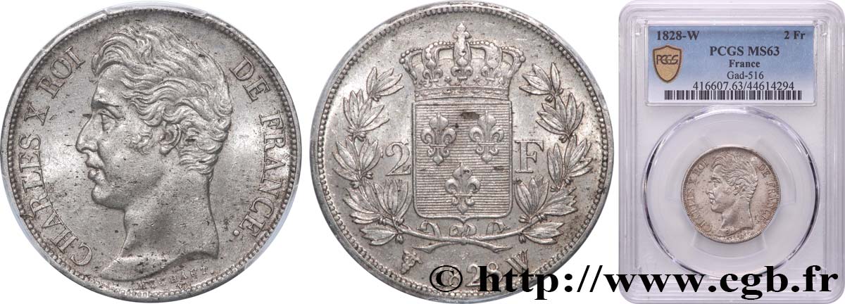 2 francs Charles X 1828 Lille F.258/48 fST63 PCGS