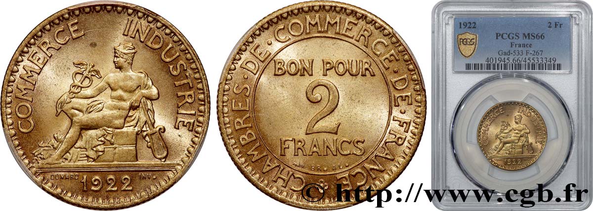 2 francs Chambres de Commerce 1922  F.267/4 FDC66 PCGS