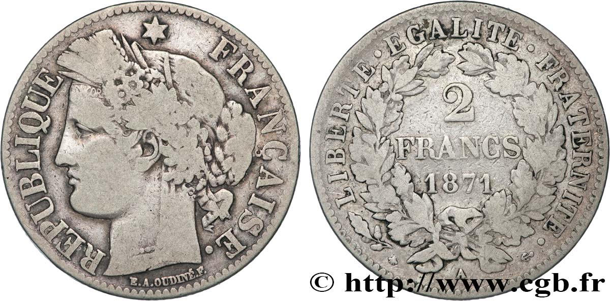 2 francs Cérès, avec légende 1871 Paris F.265/5 SGE 