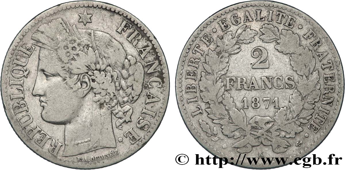 2 francs Cérès, avec légende 1871 Bordeaux F.265/7 TB 