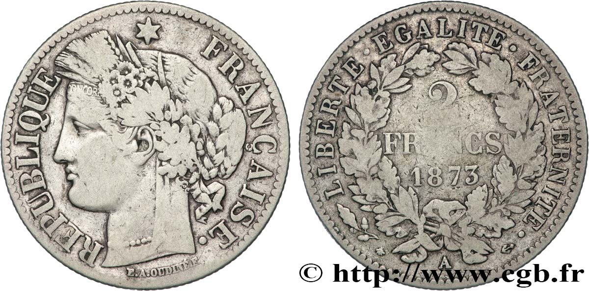 2 francs Cérès, avec légende 1873 Paris F.265/10 B+ 