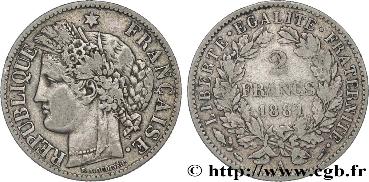 2 francs Cérès, avec légende 1881 Paris F.265/12 TB 