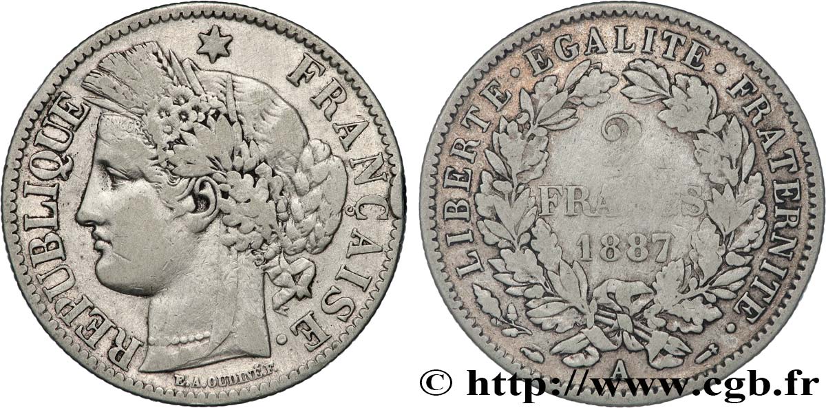 2 francs Cérès, avec légende 1887 Paris F.265/13 BC 