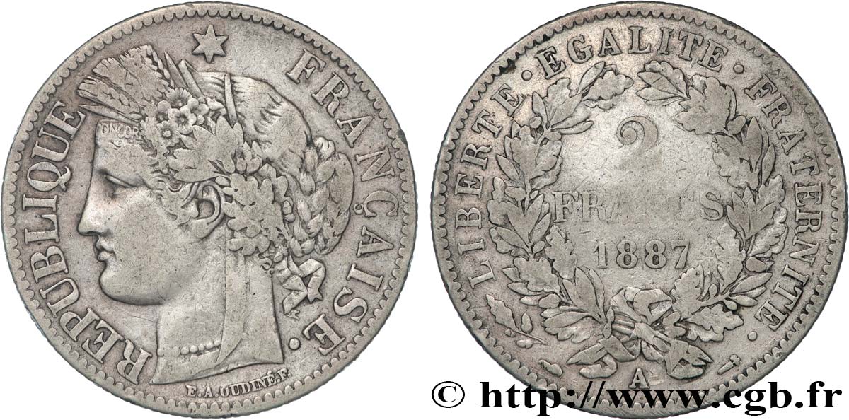 2 francs Cérès, avec légende 1887 Paris F.265/13 VF 